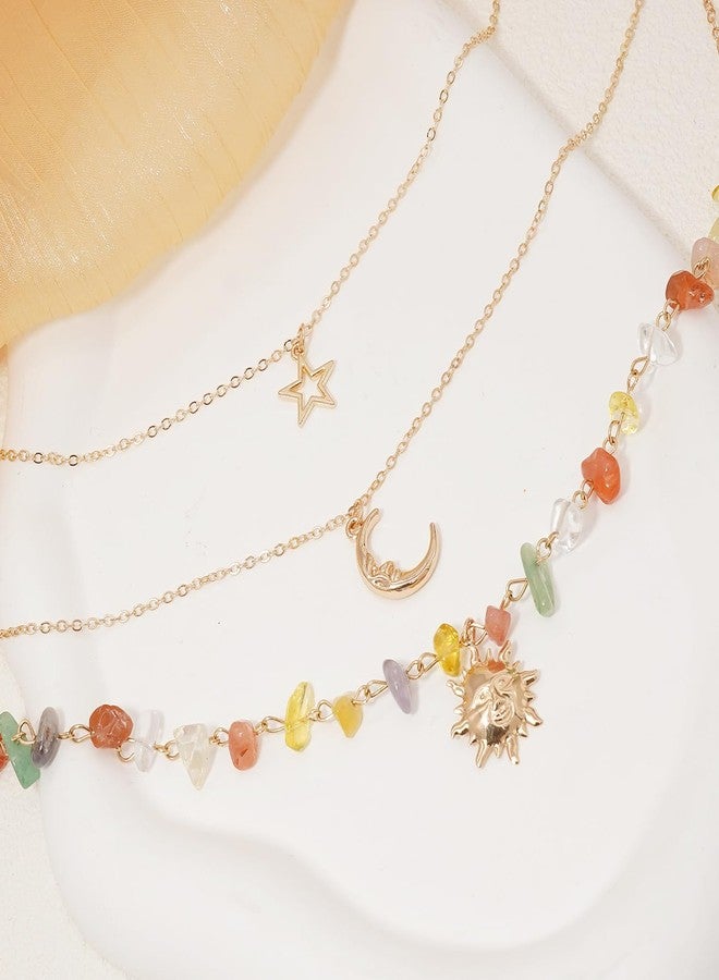 Wovanoo Stone Necklace Layered Choker Necklace Boho Natural Stone Pendant Necklace for Women Colorful - Image 4